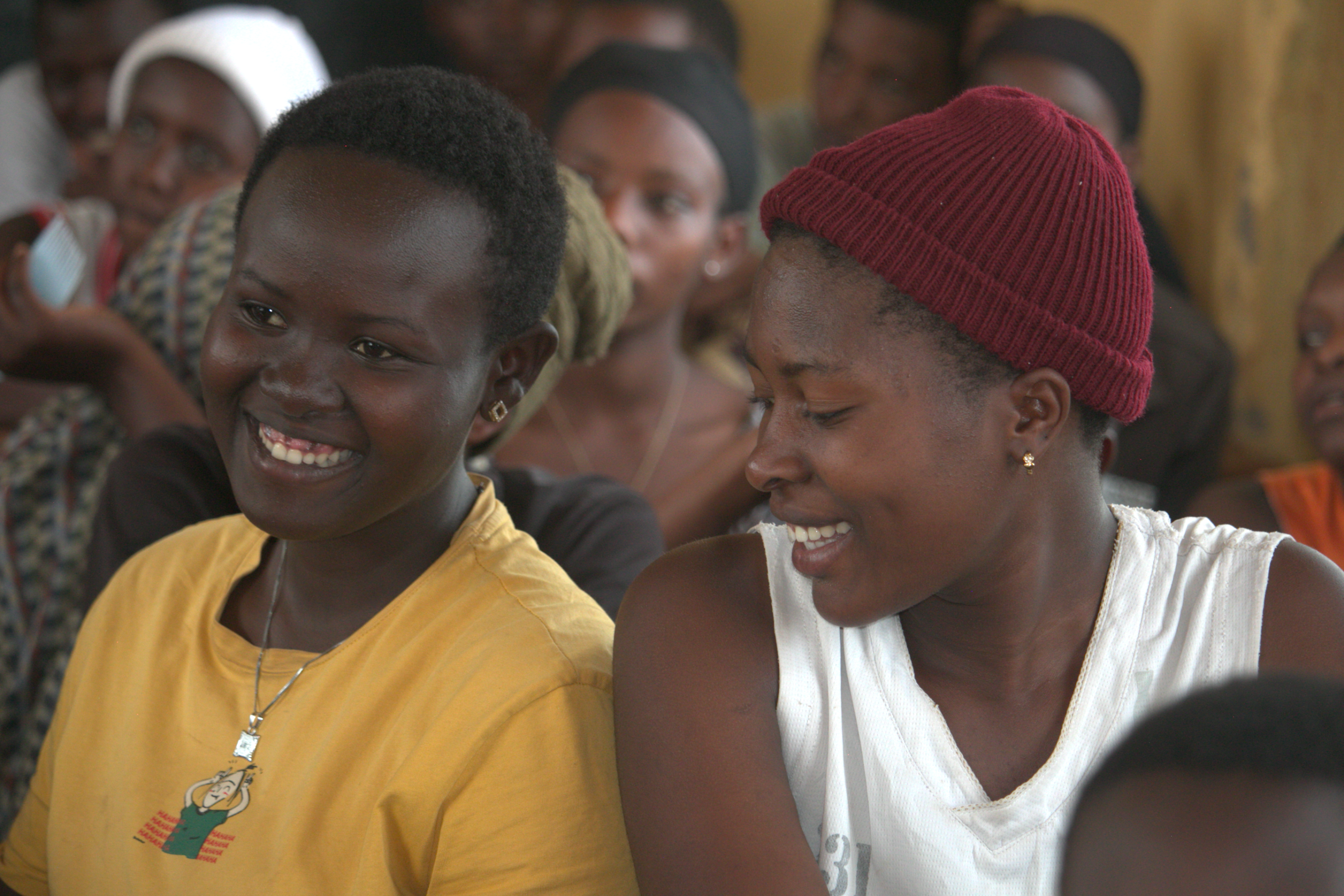 Girls receiving menstrual health products